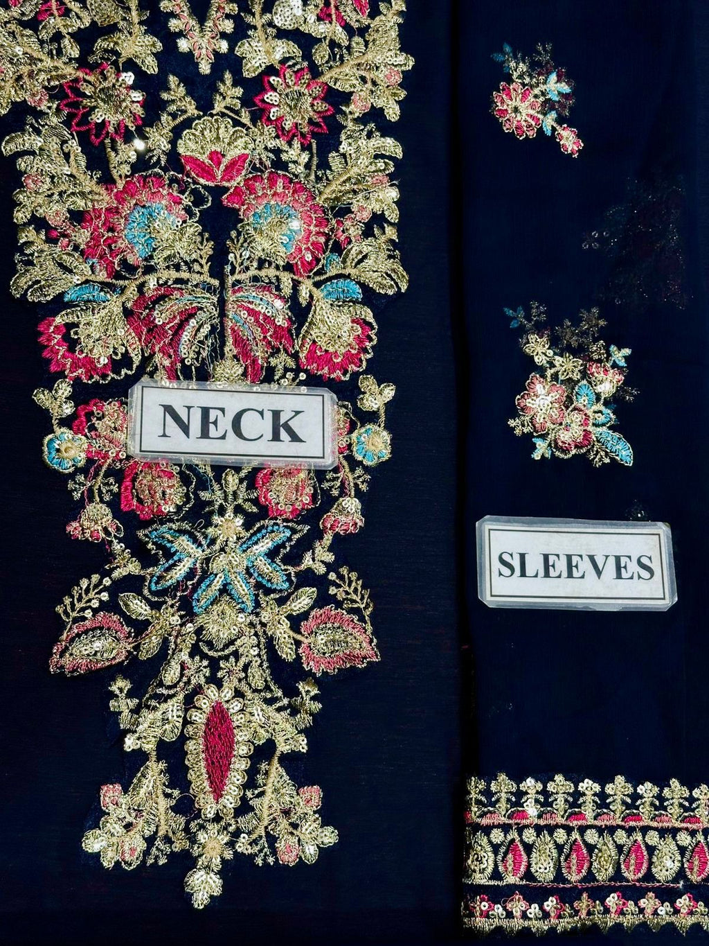 BRAND:BAROQUE Chiffion Embroidered Sequence Unstitced 3pc✓