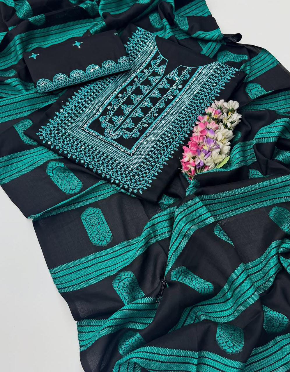 SUSI BANARSI ZARI EMBROIDERY & JACQUARD SHAWL Winter Arrivals Unstitched 3pc✓