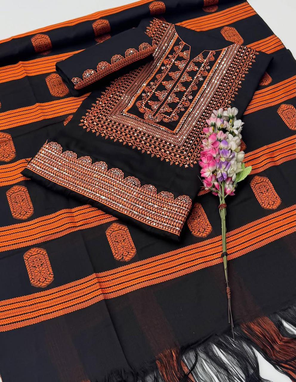 SUSI BANARSI ZARI EMBROIDERY & JACQUARD SHAWL Winter Arrivals Unstitched 3pc✓