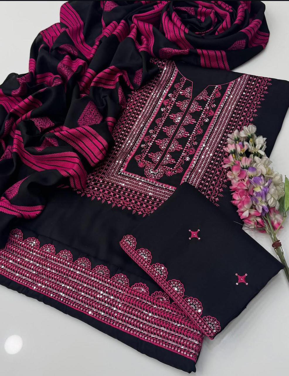 SUSI BANARSI ZARI EMBROIDERY & JACQUARD SHAWL Winter Arrivals Unstitched 3pc✓