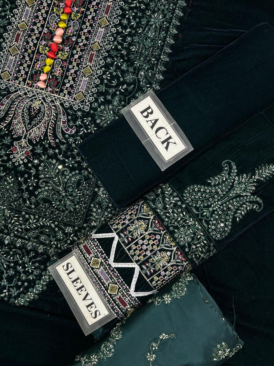 JAZMIN Velvet Embroidered Hand Embellished Luxury Unstitched 3pc✓