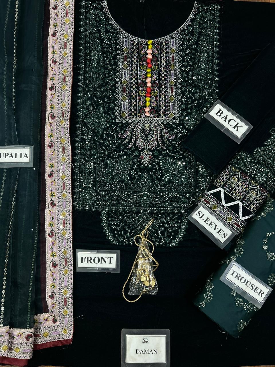 JAZMIN Velvet Embroidered Hand Embellished Luxury Unstitched 3pc✓